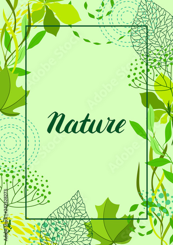 Frame of stylized green leaves for greeting cards.