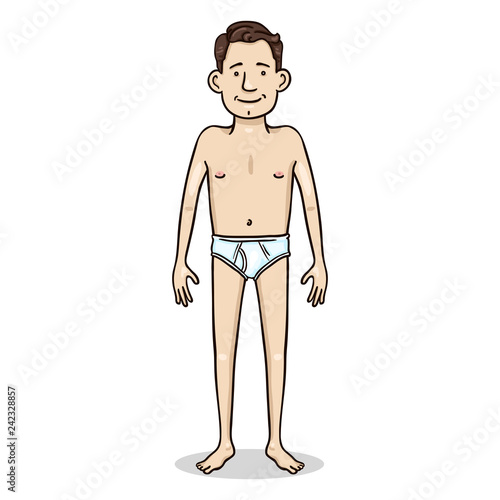 Vector Cartoon Color Character - Young Man in White Underpants