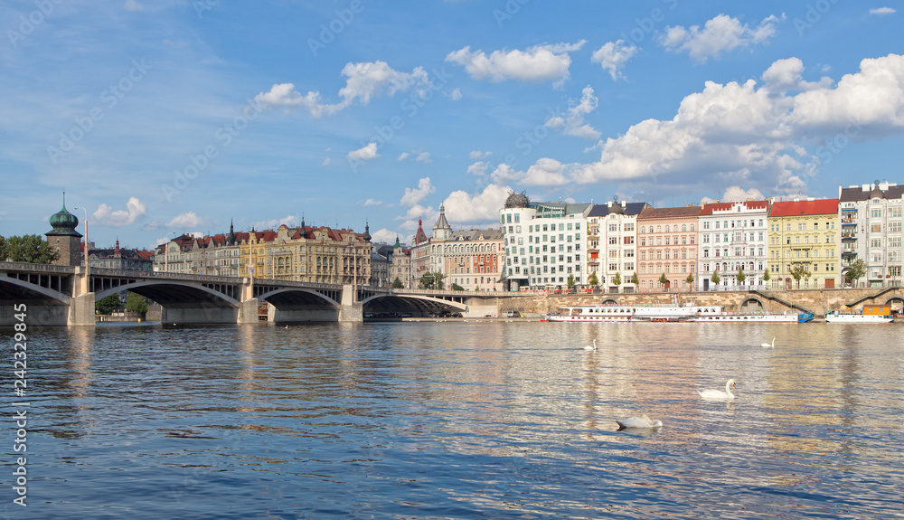 Fototapeta premium Prague Dancing House and Jirásek Bridge