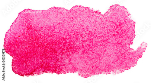 Pink watercolor stain, texture isolated on white background.