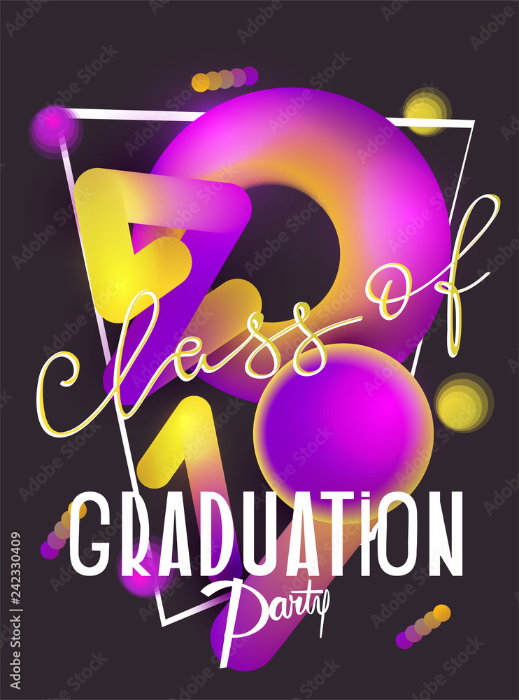 Fototapeta premium Graduation party 2019 with volume abstract numbers. Vector illustration