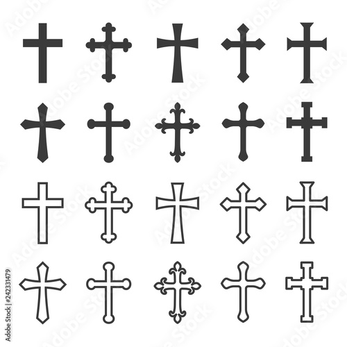 Christian cross icons filled and outlined concept design