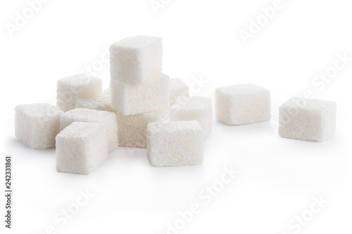 White sugar cubes, isolated on white background