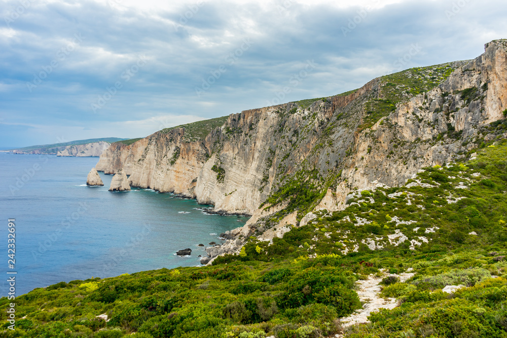 Fototapeta premium Greece, Zakynthos, Coastal path along impressive abrupt chalk cliffs