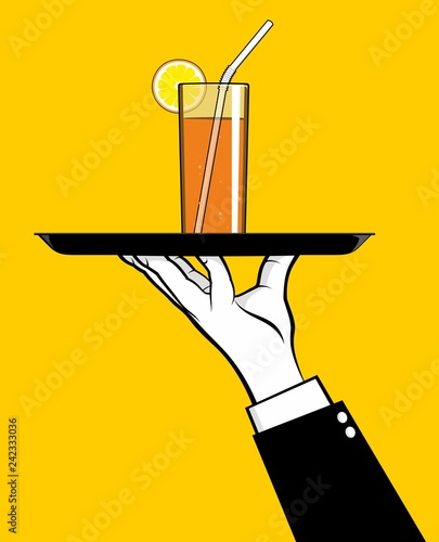 Waiter holding tray with drink