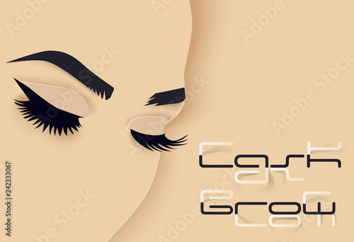 Brows and lashes lettering. Vector illustration of lashes and brows. For beauty salon, lash extensions maker, brow master.