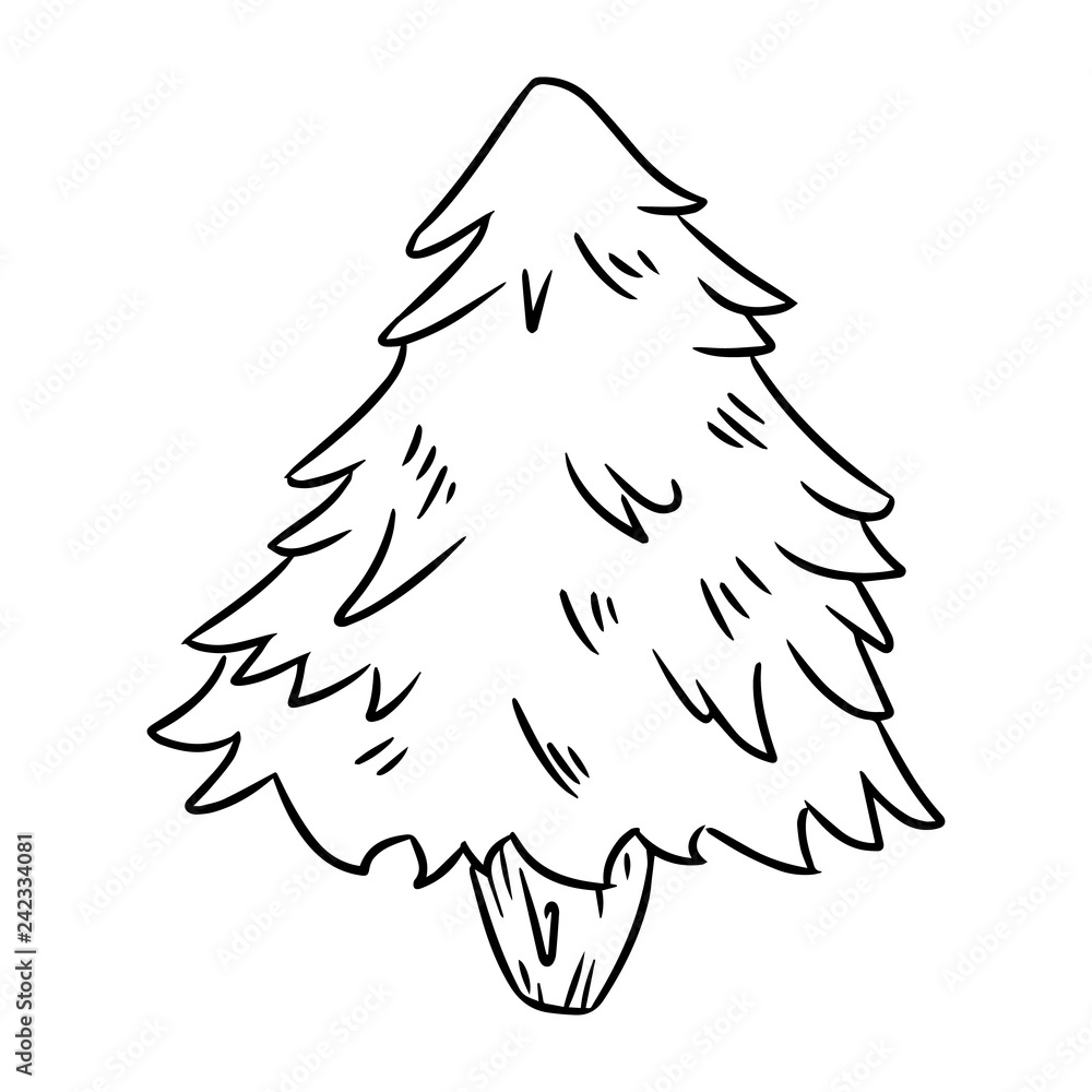 Fir tree black and white isolated doodle