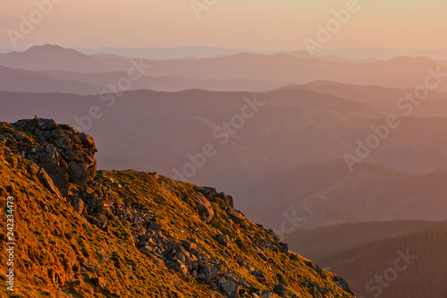 Mountain slopes in sunset light