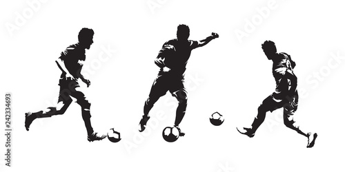 Group of soccer players isolated vector silhouettes. Set of european football ink drawings