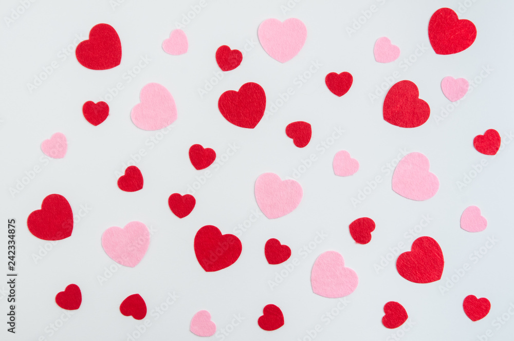 red and pink hearts on a white background for valentine's day