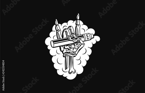 Skull hand vape Rock and roll sign with vaporizer electronic cigarettes and cloud.
