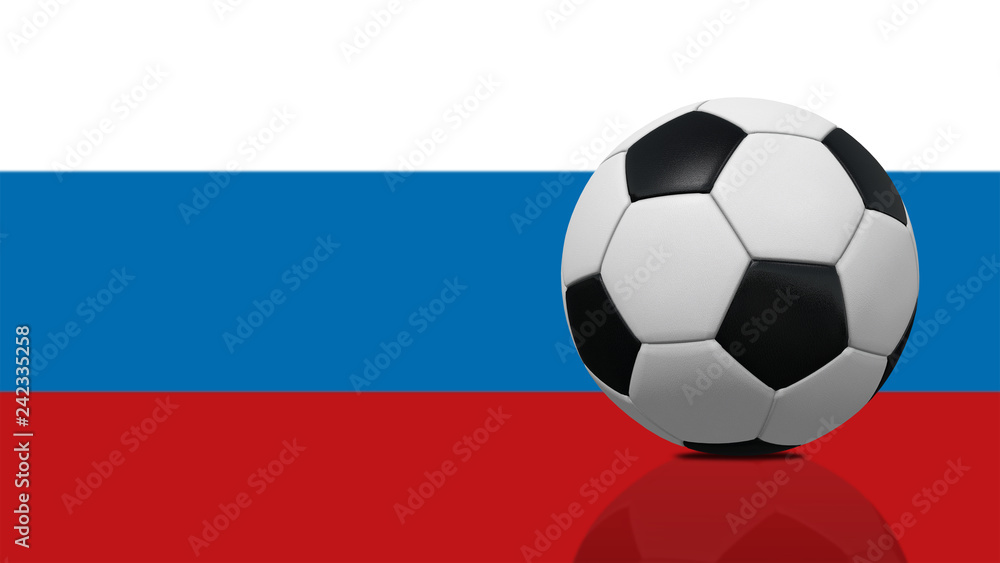 Realistic soccer ball on Russia flag background. Realistic soccer ball on Russia flag background.