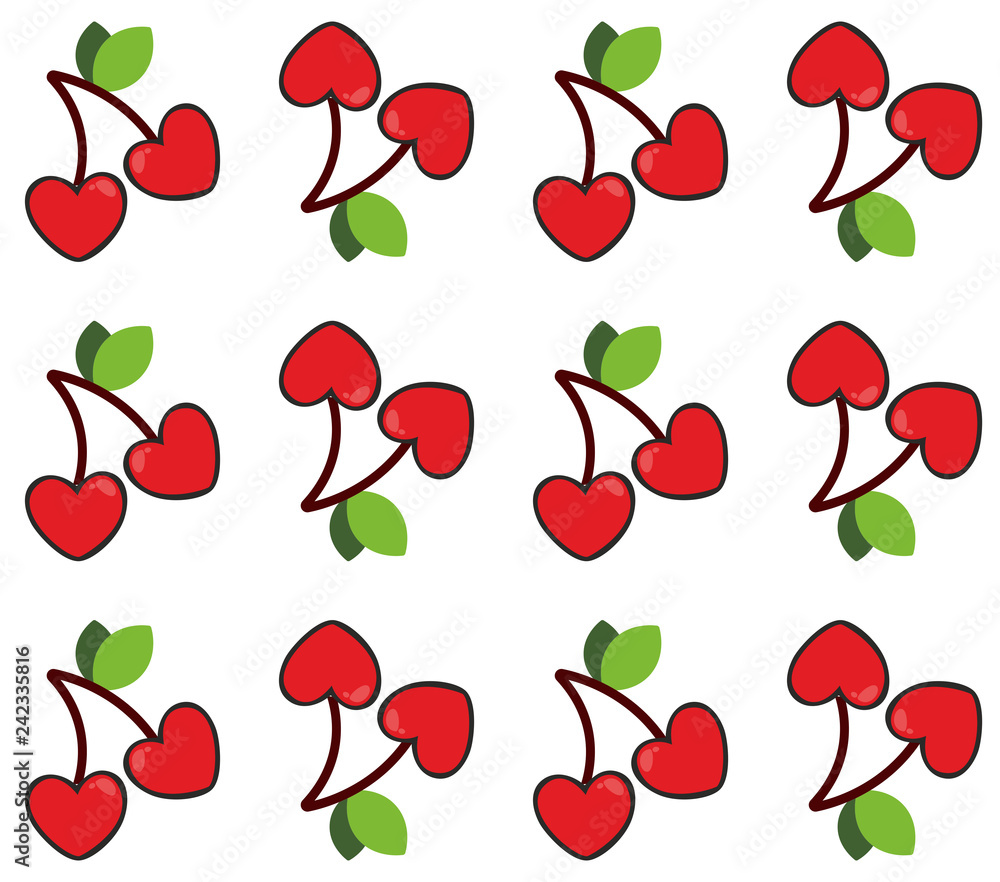 Seamless pattern with cherry in the shape of a heart Seamless pattern with cherry in the shape of a heart
