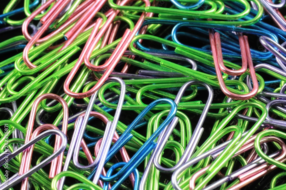 Full frame of colorful gem type paper clips