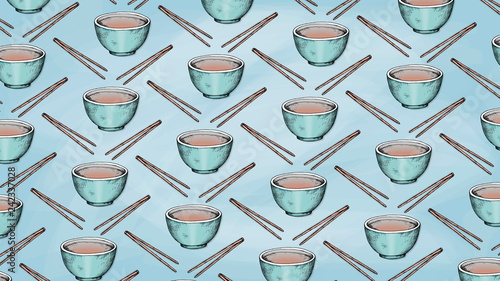 Vector Illustration of Bowl and Chopsticks Pattern Sketch Style