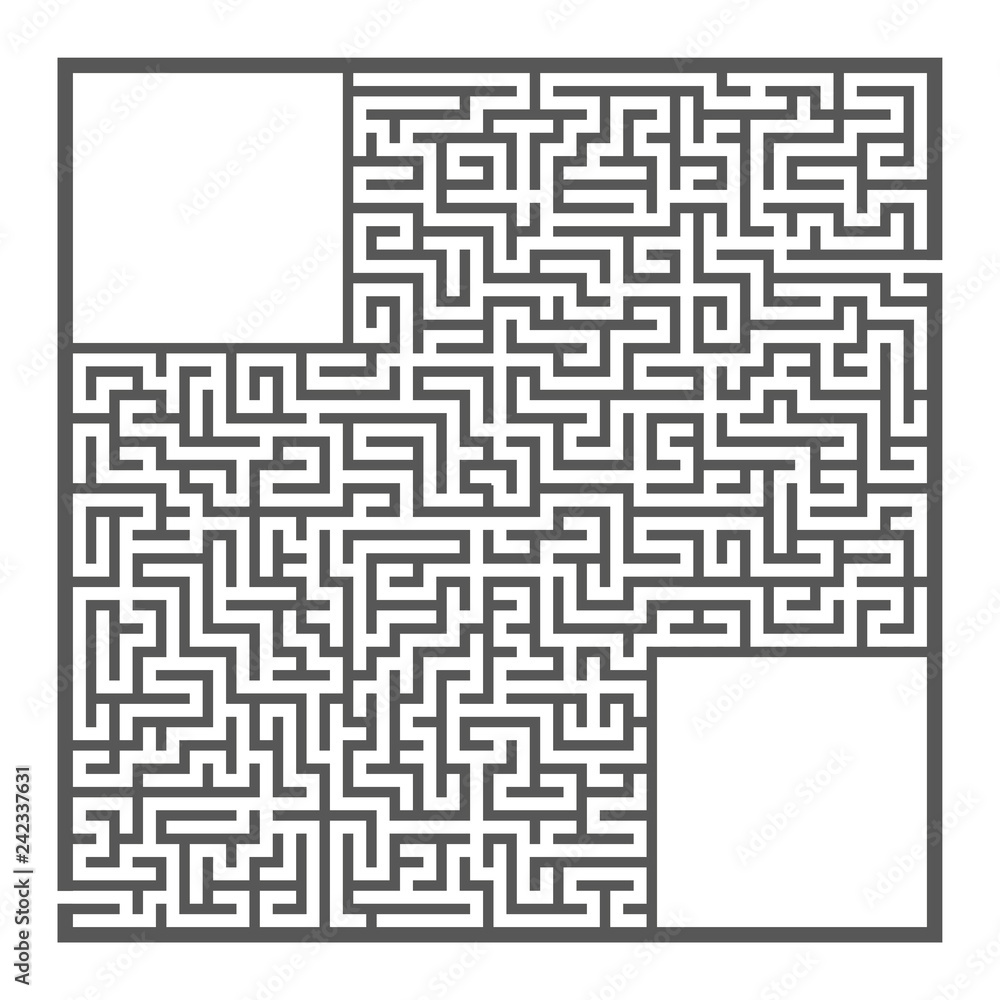 Difficult large square maze. Game for kids and adults. Puzzle for children. Labyrinth conundrum. Flat vector illustration isolated on white background. Difficult large square maze. Game for kids and adults. Puzzle for children. Labyrinth conundrum. Flat vector illustration isolated on white background.