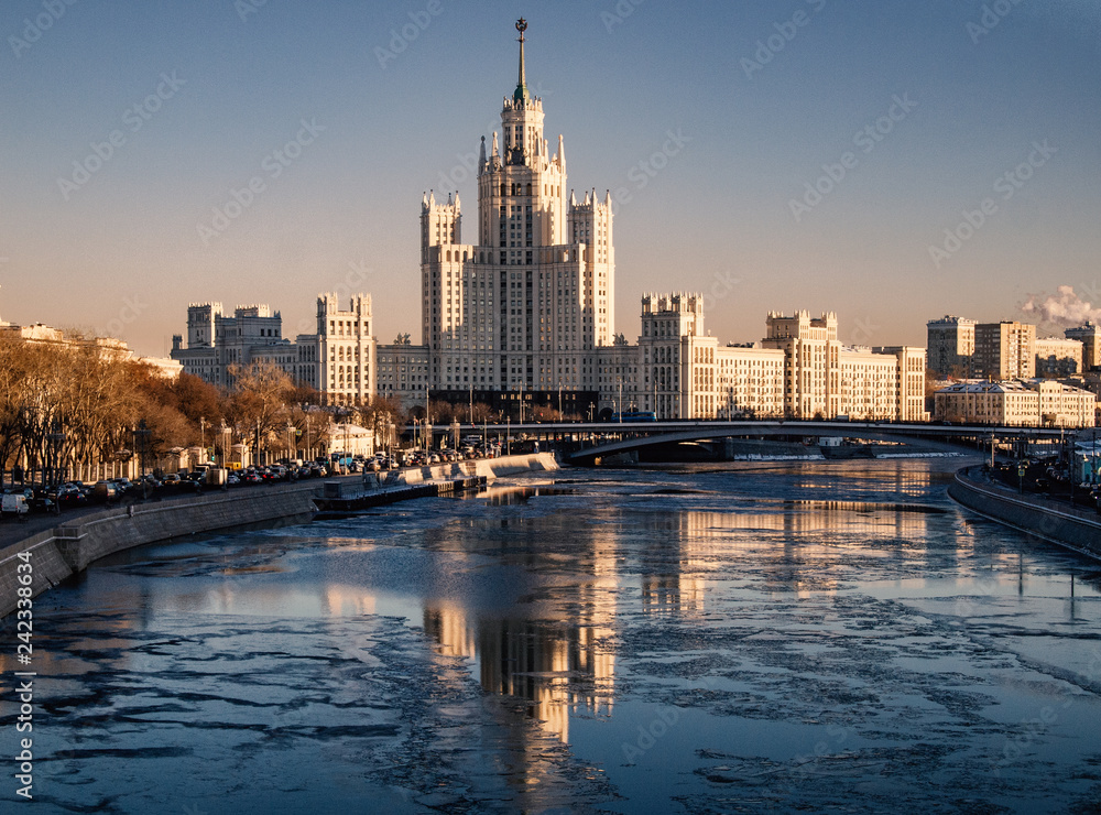 Moscow - Russian Federation, Moscow River at sunset on a frosty winter day
