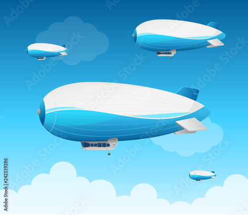 Realistic 3d Detailed Dirigible Fly Card. Vector