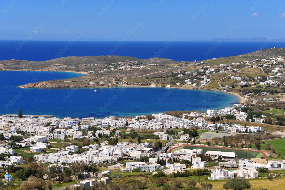 Top view of Paros island in mediterranean sea