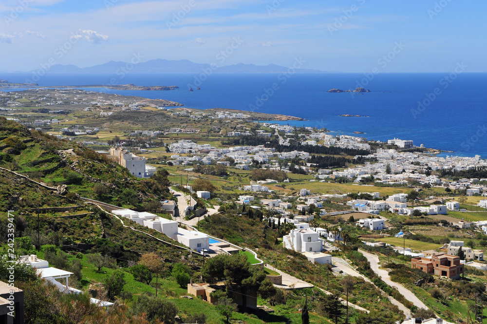 Scenic view of mediterranean coastline, Paros
