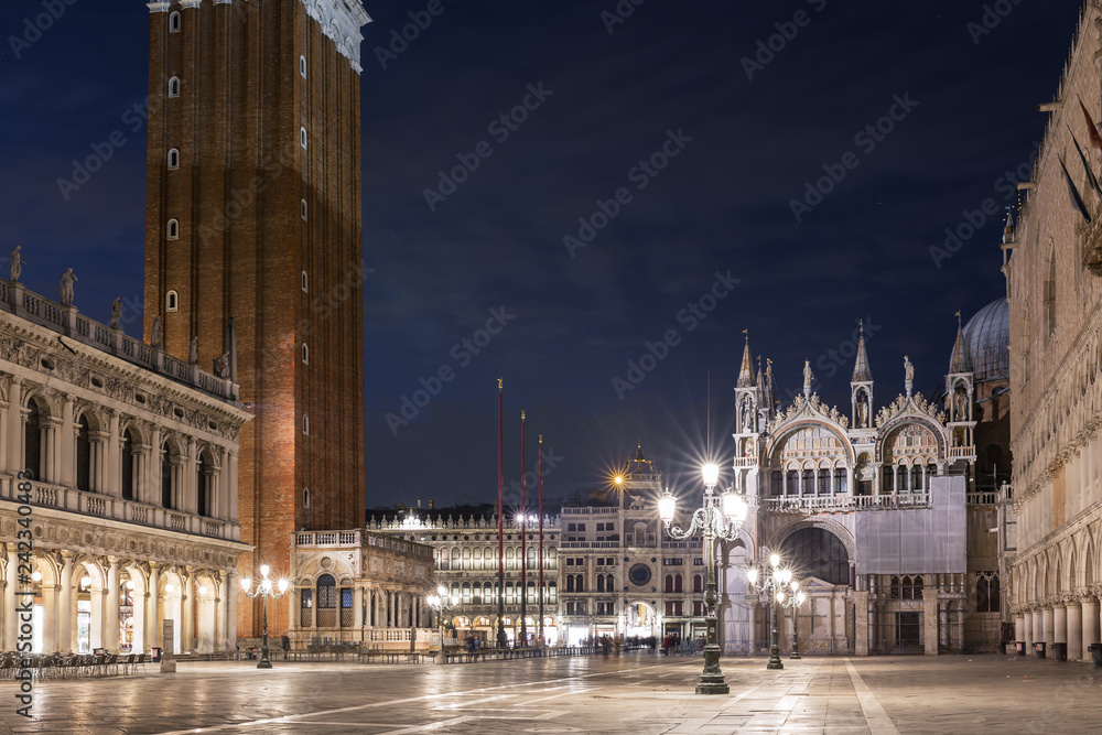 Saint Mark square at night in Venice