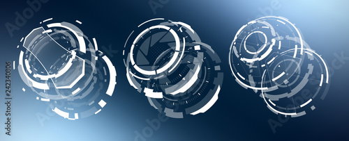 3D Isolated Futuristic Circle Elements Set. Virtual Reality Hologram Technology Concept