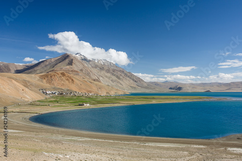 Karzok village and Tso Moriri Lake located in Rupshu valley in Ladakh, India photo