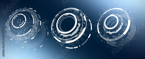 3D Isolated Futuristic Circle Elements Set. Virtual Reality Hologram Technology Concept