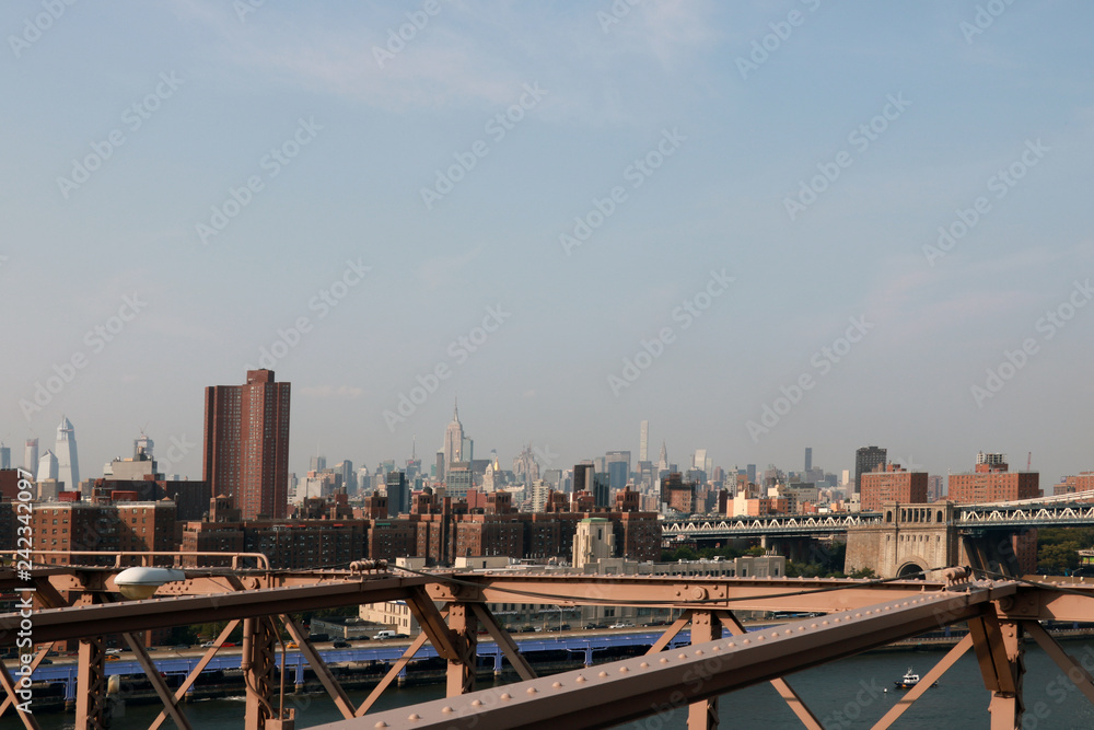Naklejka premium New York, USA - September 2, 2018: view from brooklyn bridge to manhattan.