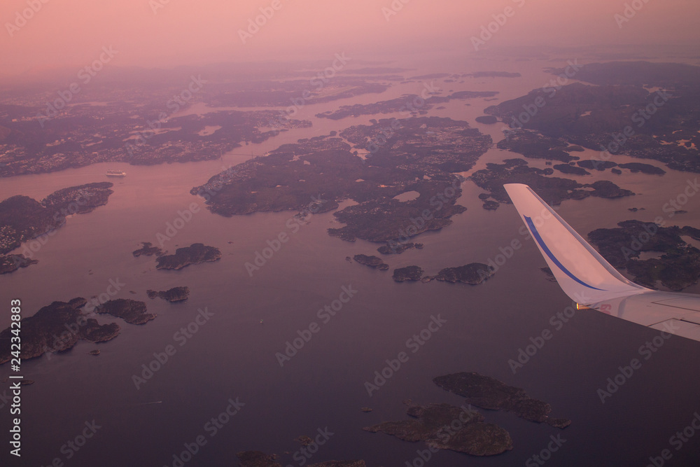 Obraz premium Flying above Bergen and fjords, at Norway.