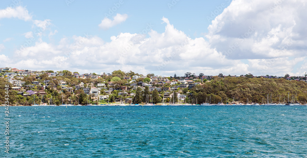View from the Manly ferry of the coastline of the North Shore, Sydney, New South Wales, Australia