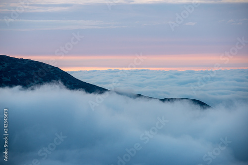 large misty cloud climbing mountain valley in slovakia, Tatra