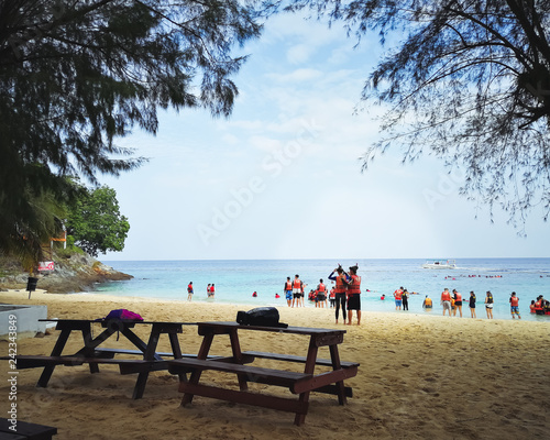 Redang  Malaysia - June 24  2018  Beach during morning time where people go for snorkeling.