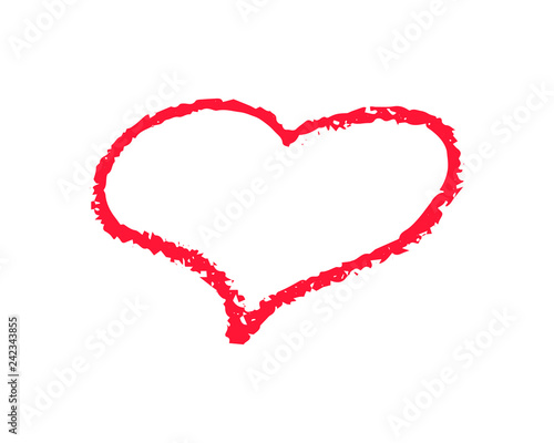 Single red heart outline vector illustration on white background. St Valentine Day clipart. Chalk texture heart frame