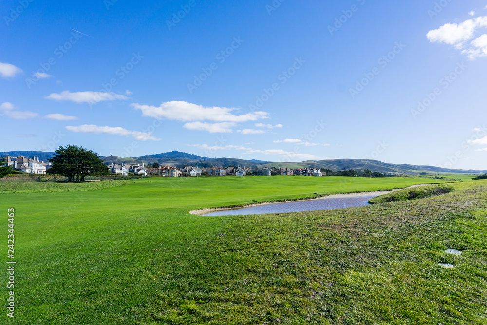 Half Moon Bay golf course on a clear day, California