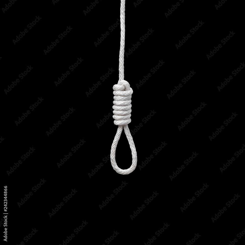 isolated two rope loop on black background. Failure and despair concept  ,Death is the solution Stock Photo