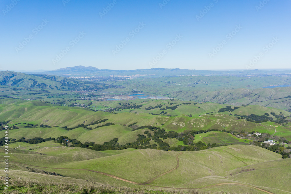 View towards the hills of east San Francisco bay, Mount Diablo in the background, California