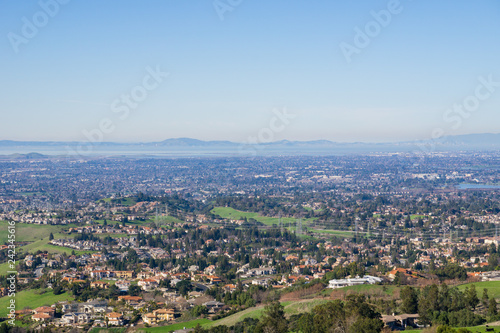 View towards the towns of East San Francisco bay from the trail to Mission Peak, California