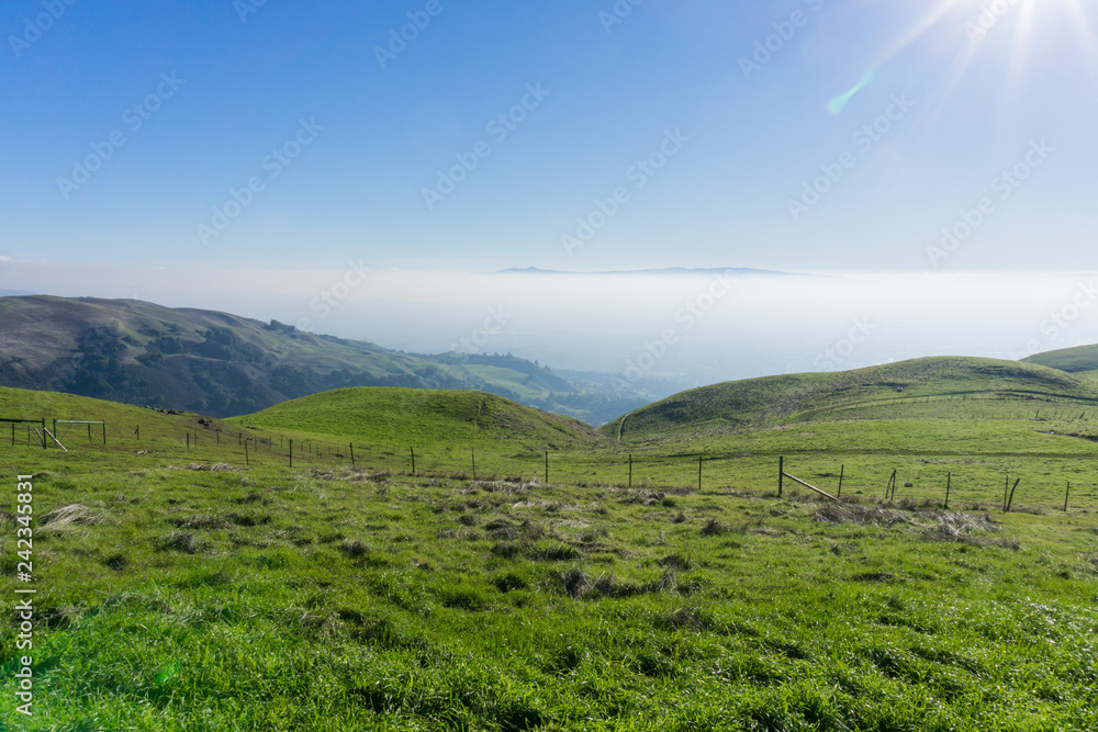 Fog covering San Jose as seen from Sierra Vista Open Space Preserve, south San Francisco bay, California