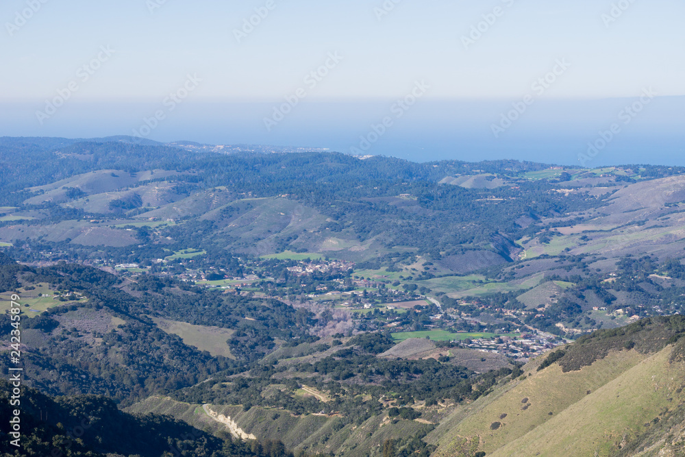 View towards Monterey Peninsula and Pacific Ocean coast from Garland Ranch Regional Park, California