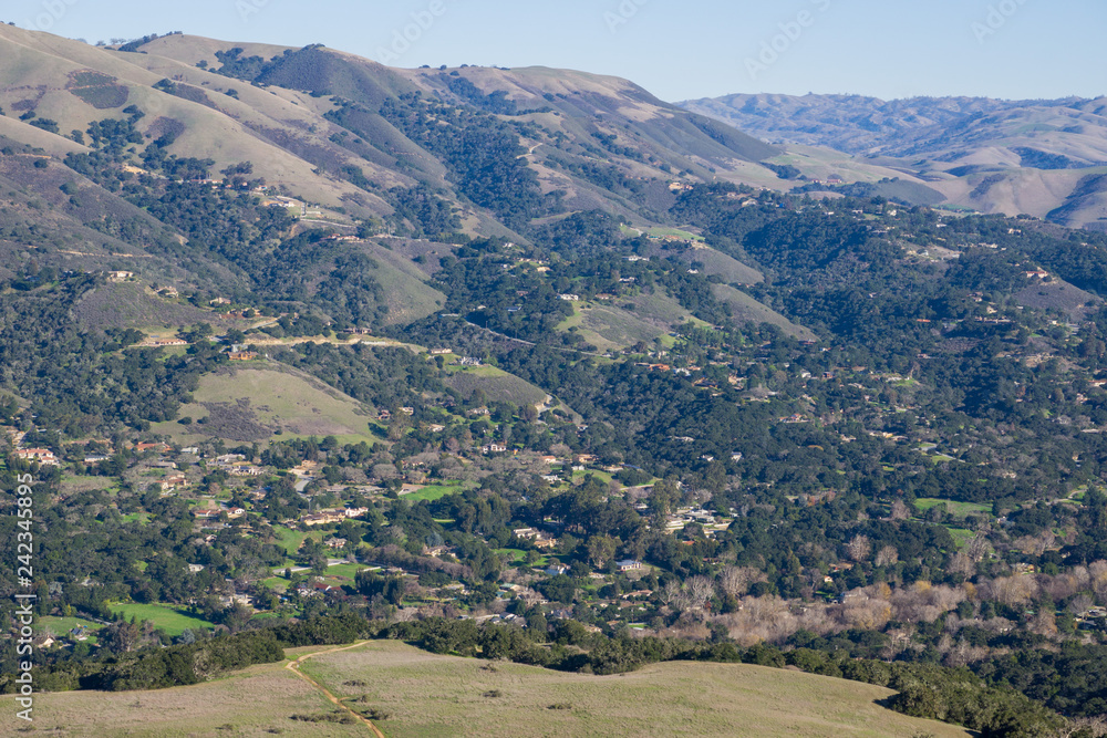 View towards the community of Carmel Valley from the trails of Garland Ranch Regional Park, California