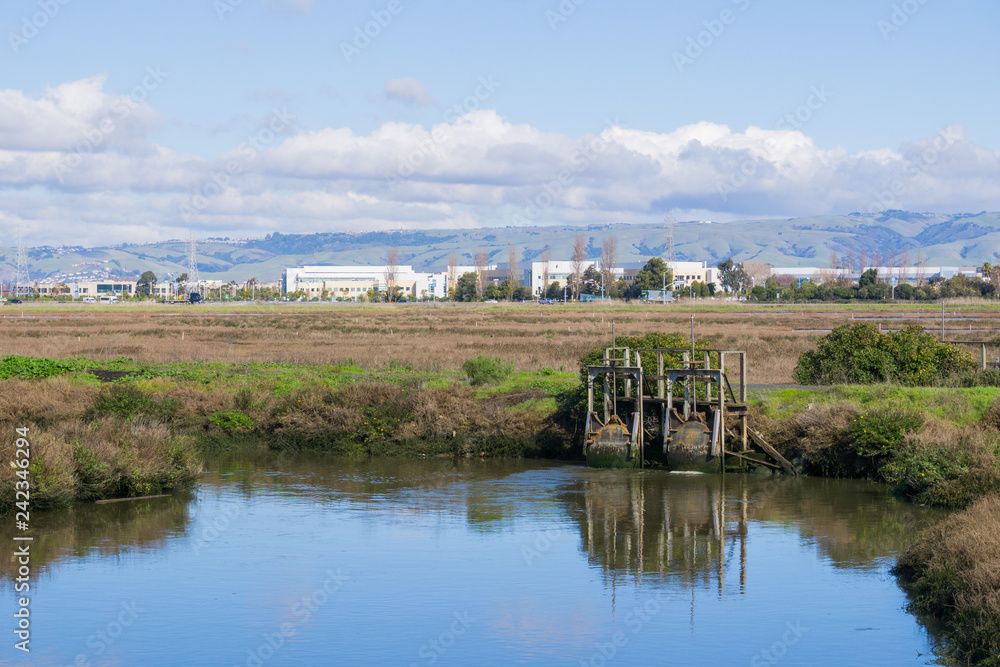 Water level control gate, Don Edwards wildlife refuge, Fremont, San Francisco bay area, California