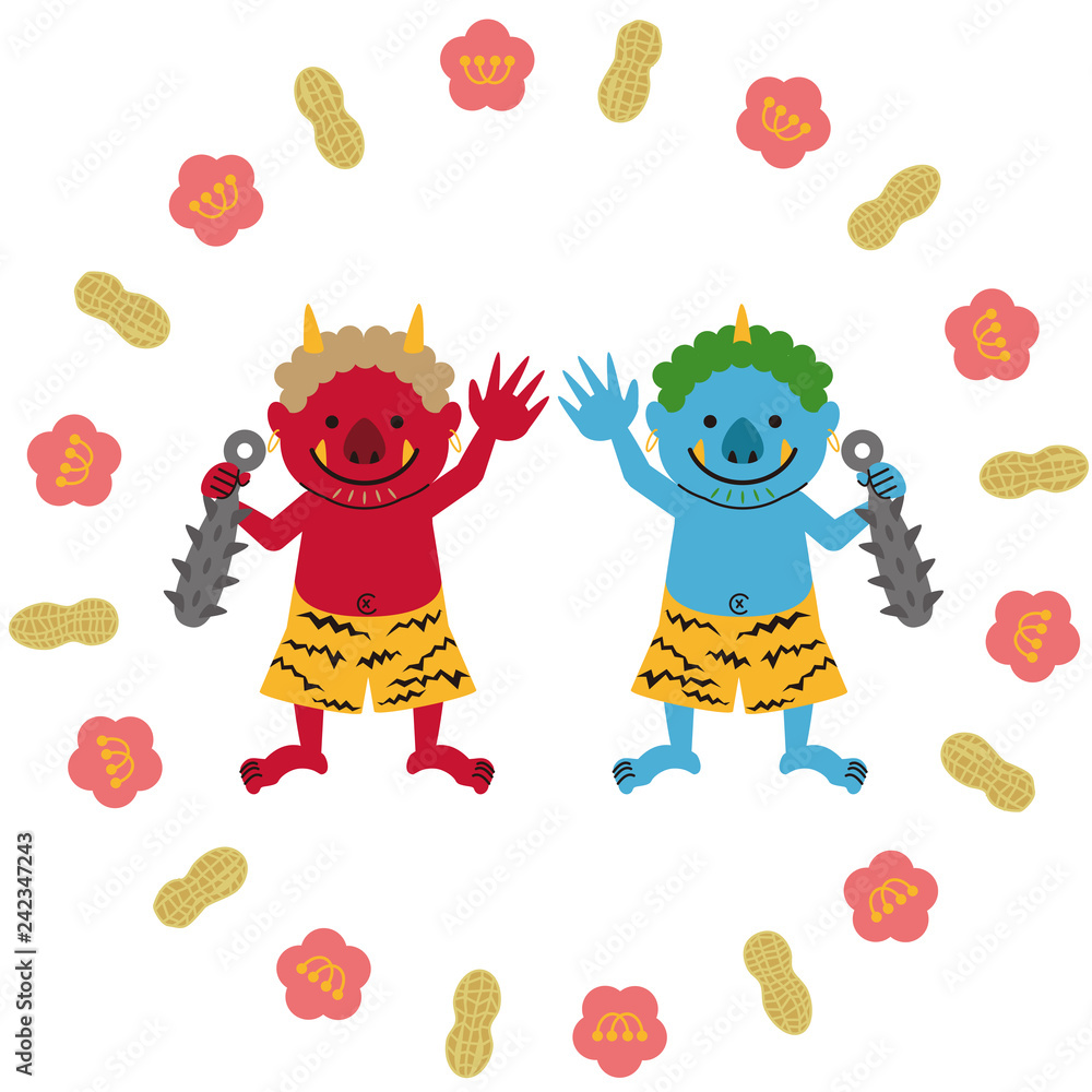 節分落花生赤鬼青鬼全身stock Vector Adobe Stock