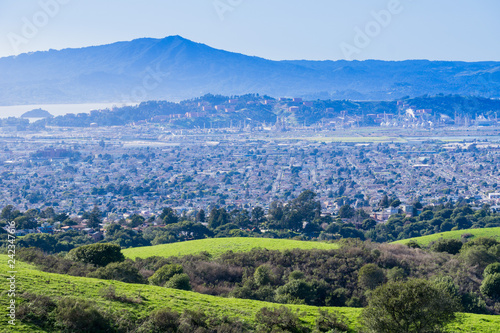 View towards Richmond from Wildcat Canyon Regional Park, East San Francisco bay, Contra Costa county, Marin County in the background, California photo