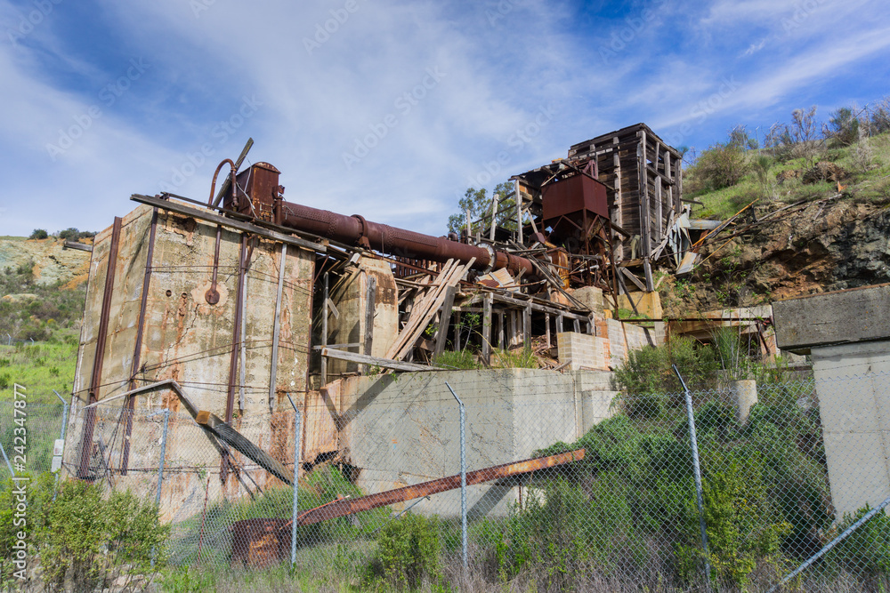 Ruins of old facilities of mercury manufacturing, Almaden Quicksilver County Park, south San Francisco bay, California