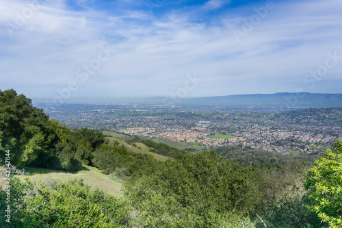 View towards San Jose from the hills of Almaden Quicksilver County Park  south San Francisco bay  California
