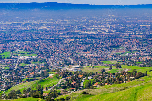 View towards San Jose from the hills of Sierra Vista Open Space Preserve, south San Francisco bay, California