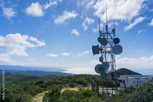 Telecommunication Radio antenna Tower on the Pacific Ocean coast, California
