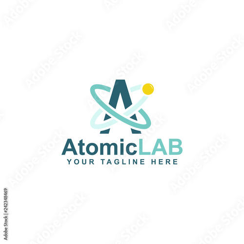 atomic logo design, electron particles