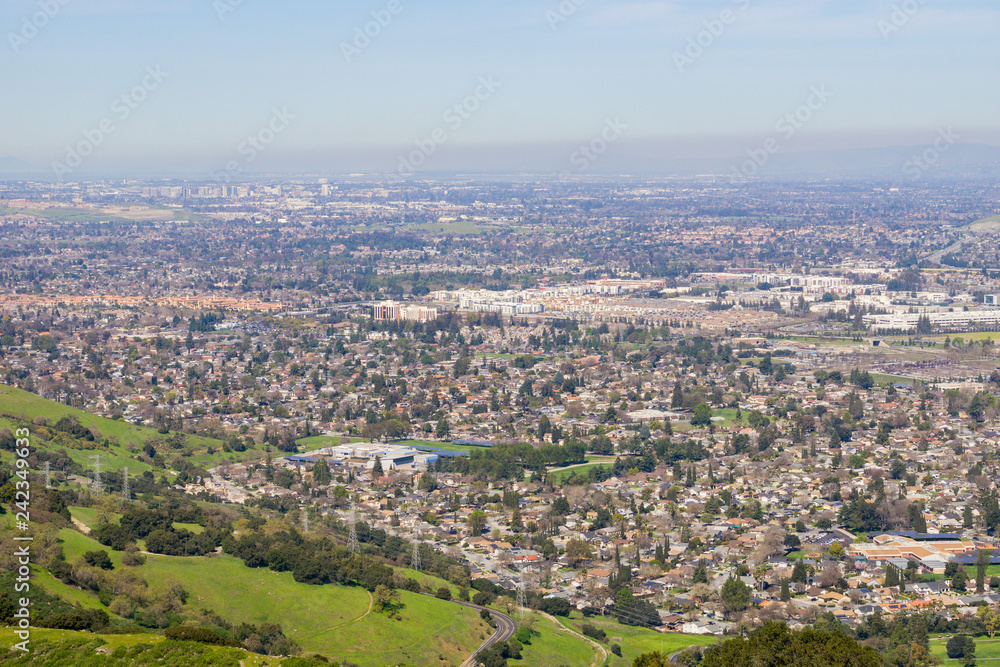 Aerial view of San Jose from Santa Teresa county park on a clear day, California